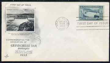 United States 1952 Grand Coulee Dam (Columbia Basin Reclamation) on illustrated cover with first day cancel, SG 1006, stamps on , stamps on  stamps on civil engineering, stamps on  stamps on dams