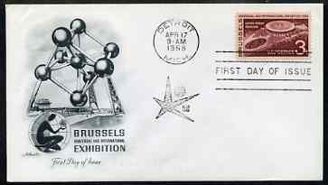 United States 1958 Brussels International Exhibition on illustrated cover with first day cancel, SG 1103, stamps on exhibitions