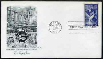 United States 1957 Centenary of America's Steel Industry on illustrated cover with first day cancel, SG 1092, stamps on steel, stamps on minerals, stamps on 