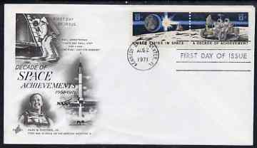 United States 1971 Decade of US Space Achievements se-tenant pair on illustrated cover with first day cancel, SG 1438b, stamps on space, stamps on rockets