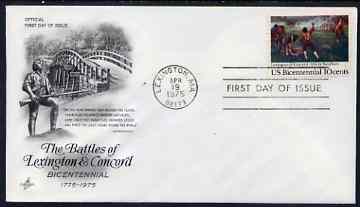 United States 1975 American Revolution - Battles of Lexington & Concord on illustrated cover with first day cancel, SG 1559, stamps on , stamps on  stamps on americana, stamps on  stamps on battles, stamps on  stamps on bridges, stamps on  stamps on revolutions