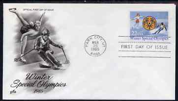 United States 1985 Winter Special Olympic Games on illustrated cover with special Writers Day day cancel, SG 2175, stamps on olympics, stamps on ice skating, stamps on skiing