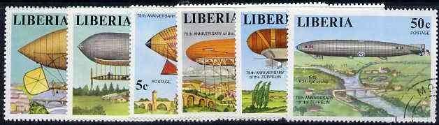 Liberia 1978 Zeppelin Anniversary perf set of 6 cto used SG 1334-39, stamps on , stamps on  stamps on aviation, stamps on  stamps on airships, stamps on  stamps on zeppelins