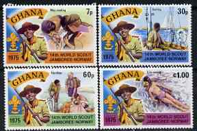 Ghana 1976 World Scout Jamboree perf set of 4 unmounted mint, SG 755-58, stamps on , stamps on  stamps on scouts, stamps on  stamps on maps, stamps on  stamps on walking, stamps on  stamps on rescue, stamps on  stamps on sailing