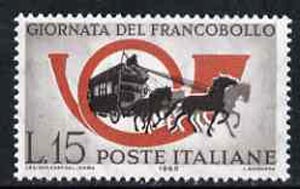 Italy 1960 Stamp Day (Coach & Posthorn) unmounted mint, SG 1033, stamps on postal, stamps on posthorn, stamps on horses, stamps on mail coaches