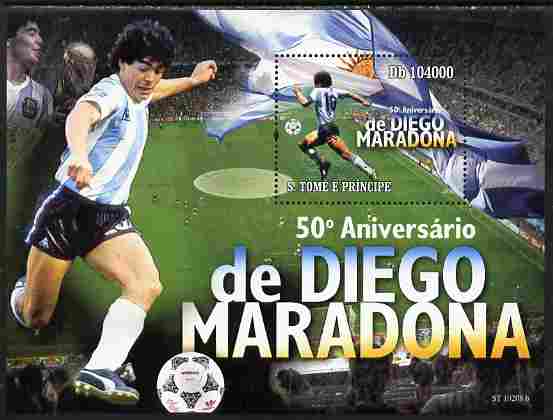 St Thomas & Prince Islands 2010 Diego Maradona perf souvenir sheet unmounted mint , stamps on personalities, stamps on football