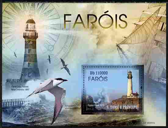 St Thomas & Prince Islands 2010 Lighthouses perf souvenir sheet unmounted mint , stamps on lighthouses, stamps on ships