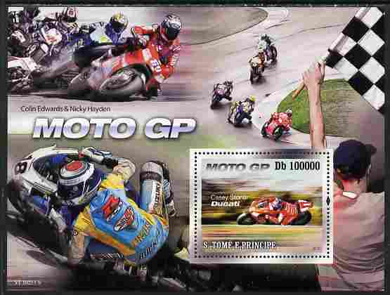 St Thomas & Prince Islands 2010 Racing Motorcycles perf souvenir sheet unmounted mint , stamps on motorbikes, stamps on sport