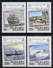 Falkland Islands 1984 250th Anniversary of Lloyds List (newspaper) perf set of 4 unmounted mint, SG 484-87, stamps on newspapers, stamps on ships, stamps on whales