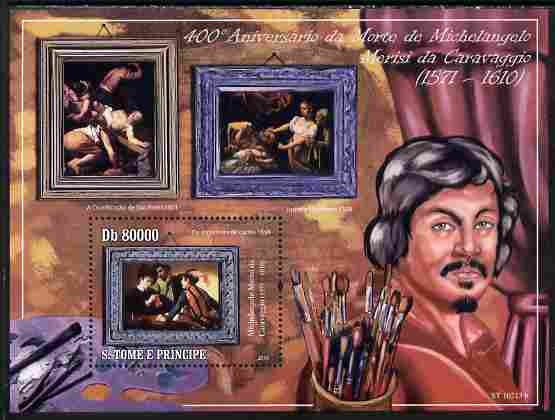 St Thomas & Prince Islands 2010 Caravaggio Paintings perf souvenir sheet unmounted mint , stamps on , stamps on  stamps on arts, stamps on  stamps on caravaggio