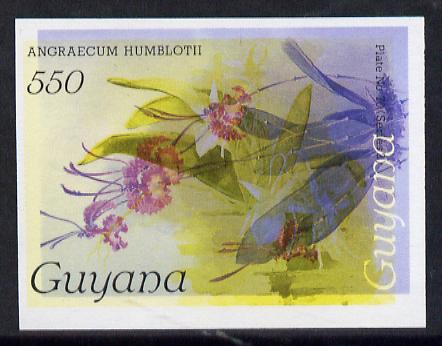 Guyana 1985-89 Orchids Series 2 plate 70 (Sanders' Reichenbachia) unmounted mint imperf single in black & yellow colours only with blue & red from another value (plate 84) printed inverted, most unusual and spectacular, stamps on , stamps on  stamps on flowers  orchids