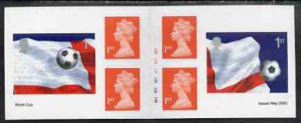 Great Britain 2002 Football World Cup - self-adhesive booklet containing 6 x first class stamps (2 x Football & 4 x Machins) SG PM6, stamps on football, stamps on flags, stamps on self adhesive, stamps on sport