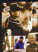 Tadjikistan 2000 Tiger Woods (& other Golfers) perf souvenir sheet unmounted mint with Scout logos in margin, stamps on personalities, stamps on sport, stamps on golf, stamps on scouts