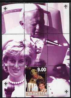Tadjikistan 2000 The Pope & Princess Diana perf souvenir sheet unmounted mint with Scout logos in margin, stamps on , stamps on  stamps on personalities, stamps on  stamps on pope, stamps on  stamps on diana, stamps on  stamps on royalty, stamps on  stamps on scouts