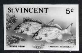 St Vincent 1975 French Grunt 5c stamp size Black & white  photographic proof similar to issued stamp but with thicker lettering and without imprint, as SG 426 unmounted mint, stamps on , stamps on  stamps on fish