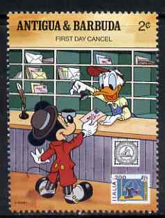 Antigua 1989 Cancelling First Day Covers 2c (from Disney 'American Philately' set) unmounted mint, SG 1328, stamps on postal