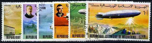 Mauritania 1976 75th Anniversary of Zeppelin Airship set of 6 fine cto used, SG 517-22, stamps on aviation, stamps on zeppelins, stamps on airships