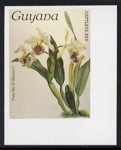 Guyana 1985-89 Orchids Series 2 plate 72 (Sanders' Reichenbachia) unmounted mint imperf corner single with face value omitted (unisted in SG), stamps on , stamps on  stamps on orchids, stamps on  stamps on flowers