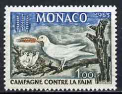 Monaco 1963 Freedom From Hunger 1f unmounted mint, SG 763, stamps on ffh, stamps on food, stamps on birds, stamps on  ffh , stamps on 