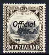 New Zealand 1936-61 Mitre Peak 4d def P14 Opt'd Official unmounted mint, SG O126a, stamps on , stamps on  stamps on mountains, stamps on  stamps on  kg5 , stamps on  stamps on  kg6 , stamps on  stamps on 