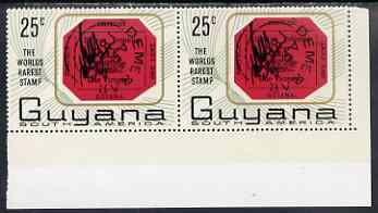 Guyana 1967 World's Rarest Stamp 25c horiz pair, one stamp with R10/5 extra stop after Guyana unmounted mint, stamps on stamp on stamp, stamps on ships, stamps on stamponstamp