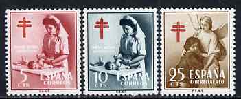 Spain 1953 Anti-Tuberculosis Fund perf set of 3 unmounted mint, SG 1184-86, stamps on medical, stamps on  tb , stamps on diseases, stamps on nurses, stamps on angels