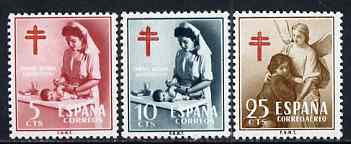 Spain 1953 Anti-Tuberculosis Fund perf set of 3 unmounted mint, SG 1184-86, stamps on , stamps on  stamps on medical, stamps on  stamps on  tb , stamps on  stamps on diseases, stamps on  stamps on nurses, stamps on  stamps on angels