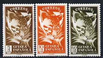 Spanish Guinea 1951 Colonial Stamp Day (Leopard) perf set of 3 unmounted mint, SG 359-61, stamps on cats, stamps on leopards