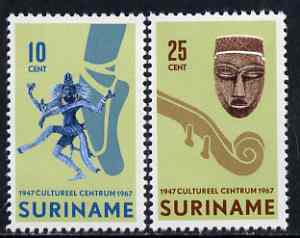 Surinam 1967 20th Anniversary of Cultural Centre set of 2 unmounted mint, SG 615-16, stamps on , stamps on  stamps on culture, stamps on  stamps on music, stamps on  stamps on violins, stamps on  stamps on ballet, stamps on  stamps on millennium