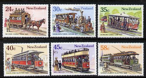 New Zealand 1985 Vintage Trams set of 6 unmounted mint, SG 1360-65, stamps on buses, stamps on trams