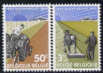 Belgium 1965 75th Anniversary of Farmers' Association set of 2 unmounted mint, SG 1939-40, stamps on farming, stamps on tractors, stamps on ploughing, stamps on horses