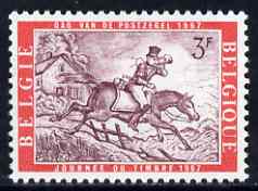 Belgium 1967 Stamp Day (19th cent Postman) unmounted mint, SG 2012, stamps on postal, stamps on postman, stamps on horses