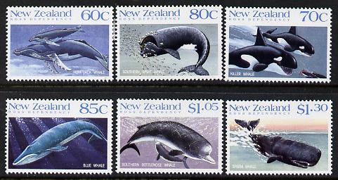 New Zealand 1988 Whales set of 6 unmounted mint, SG 1491-95, stamps on whales