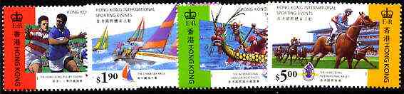 Hong Kong 1996 International Sporting Events set of 4 unmounted mint, SG 798-801, stamps on , stamps on  stamps on sport, stamps on  stamps on rugby, stamps on  stamps on horses, stamps on  stamps on horse, stamps on  stamps on racing, stamps on  stamps on yachts, stamps on  stamps on dragons