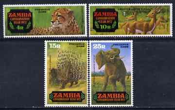 Zambia 1972 Conservation Year (1st issue) set of 4 unmounted mint, SG 168-71, stamps on , stamps on  stamps on animals, stamps on  stamps on cats, stamps on  stamps on cheetah, stamps on  stamps on elephants, stamps on  stamps on porcupones