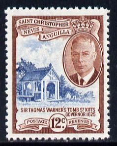 St Kitts-Nevis 1952 KG6 Warner's Tomb 12c from Pictorial def set unmounted mint SG 100, stamps on , stamps on  kg6 , stamps on death