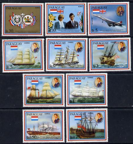 Paraguay 1981 Royal Wedding perf set of 10 (Ships etc) unmounted mint, stamps on royal wedding, stamps on charles, stamps on diana, stamps on ships, stamps on concorde