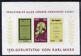Germany - East 1968 150th Birth Anniversary of Karl Marx perf m/sheet unmounted mint, SG MS E1086, stamps on constitutions, stamps on personalities, stamps on marx