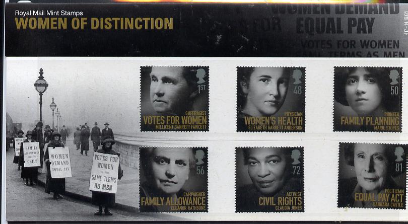 Great Britain 2008 Women of Distinction perf set of 6 in official presentation pack unmounted mint SG 2870-75, stamps on personalities, stamps on women, stamps on racism, stamps on human rights, stamps on medical