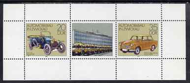 Germany - East 1979 Zwickau Motor Industry perf sheetlet containing set of 2 plus label unmounted mint, SG E2122a, stamps on , stamps on  stamps on cars