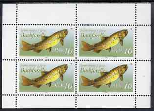 Germany - East 1987 Brown Trout 10pf perf sheetlet of 4 unmounted mint, SG E2802, stamps on fish, stamps on trout