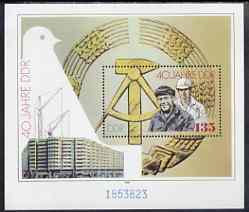 Germany - East 1989 40th Anniversary of Democratic Republic perf m/sheet unmounted mint, SG MS E2983, stamps on , stamps on  stamps on constitutions, stamps on  stamps on cranes