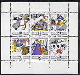 Germany - East 1974 Fairy Tales #09 - Twittering To and fro by Tolstoi, perf sheetlet containing set of 6 values unmounted mint, SG E1711a, stamps on fairy tales, stamps on literature 