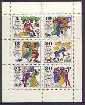 Germany - East 1969 Fairy Tales #04 - Jorinde and Joringe, perf sheetlet containing set of 6 values unmounted mint, SG E1171a, stamps on , stamps on  stamps on fairy tales, stamps on  stamps on literature, stamps on  stamps on 