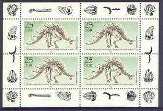 Germany - East 1990 Natural Science Museum perf sheetlet containing 25pf x 4 unmounted mint, SG E3021, stamps on dinosaurs, stamps on fossils