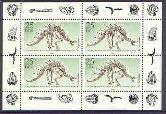 Germany - East 1990 Natural Science Museum perf sheetlet containing 25pf x 4 unmounted mint, SG E3021, stamps on , stamps on  stamps on dinosaurs, stamps on  stamps on fossils