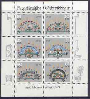 Germany - East 1986 Candle Holders from the Erzgebirge perf sheetlet containing set of 6 values unmounted mint, SG E2766a, stamps on artefacts, stamps on antiques, stamps on candles
