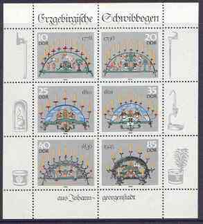 Germany - East 1986 Candle Holders from the Erzgebirge perf sheetlet containing set of 6 values unmounted mint, SG E2766a, stamps on , stamps on  stamps on artefacts, stamps on  stamps on antiques, stamps on  stamps on candles