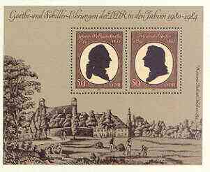 Germany - East 1982 Goethe & Von Schiller Commemoration (writers) perf m/sheet unmounted mint, SG MS E2390, stamps on , stamps on  stamps on personalities, stamps on  stamps on literature, stamps on  stamps on poetry, stamps on  stamps on masonics, stamps on  stamps on masonry