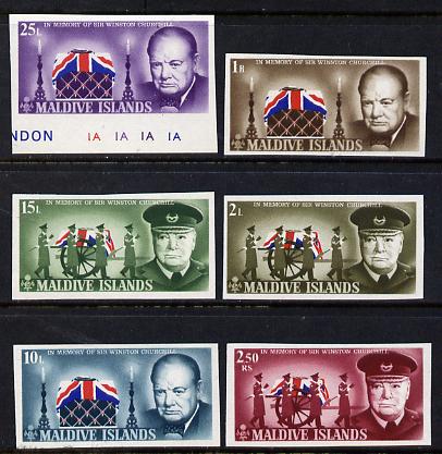 Maldive Islands 1967 Churchill Commemoration set of 6 imperf from limited printing, unmounted mint as SG 204-9, stamps on , stamps on  stamps on churchill, stamps on  stamps on personalities